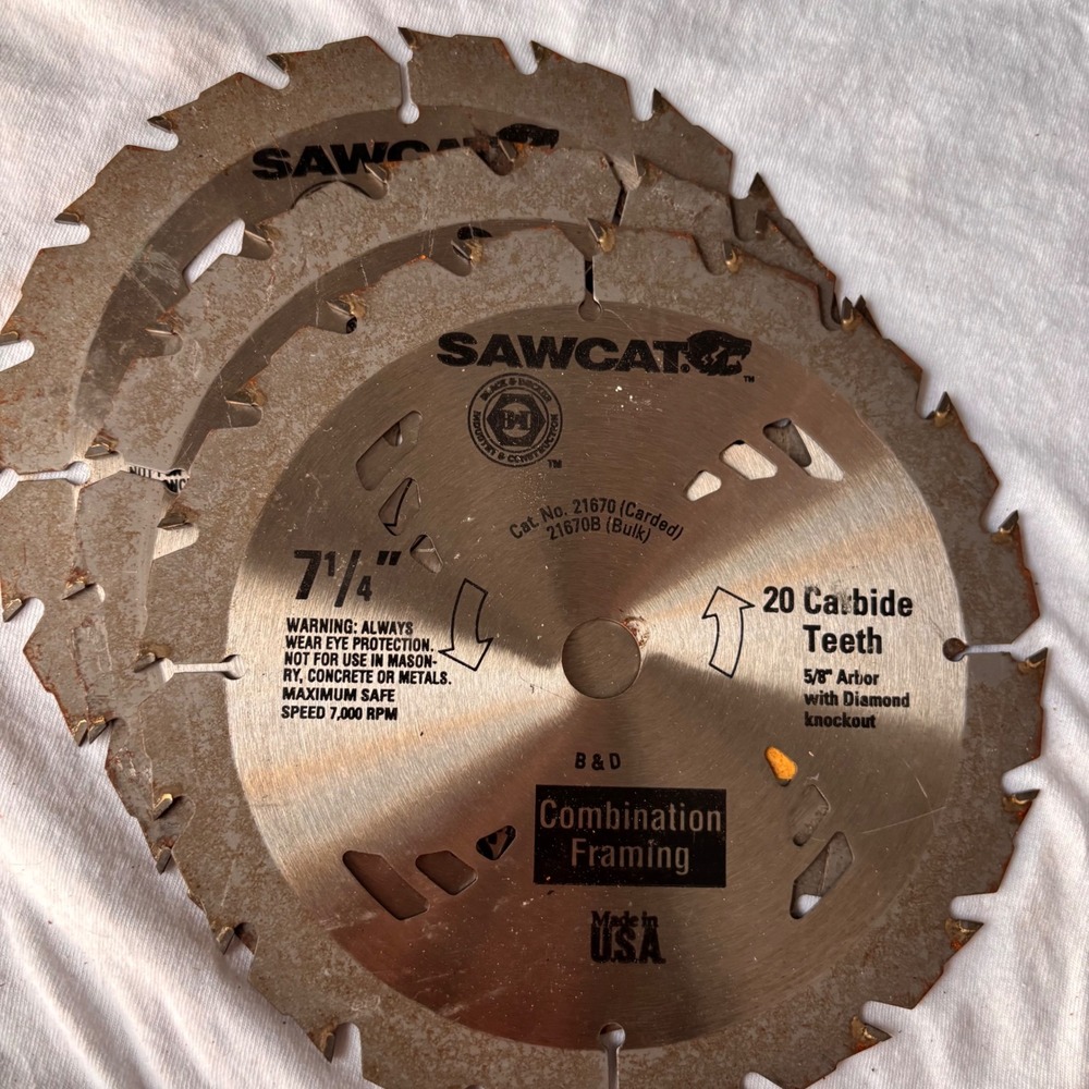 Lot of 3 Black & Decker Sawcat 7-1/4" 20 Carbide Teeth Saw Blades 21670 USA